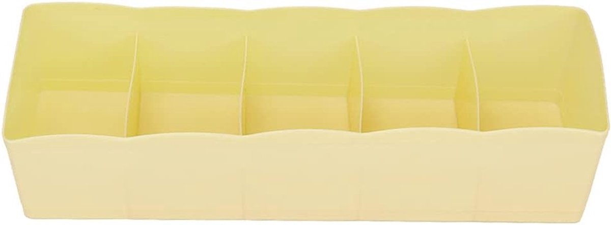 Lade-organizer, Ladeverdeler, Opbergdoos Voor Sokken, Plastic Lade-organizer, Beha-ondergoedkubusmand Met 5 Roosters 10,5 X 2,68 X 3,15 Inch(Geel)