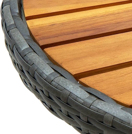 Terrastafel, tuinmeubelen, tafel, outdoor tafel, bijzettafel, grijs, 60 cm, polyrotan en acaciahout, massief hout voor tuinen, terrassen, balkons — afbeelding 5