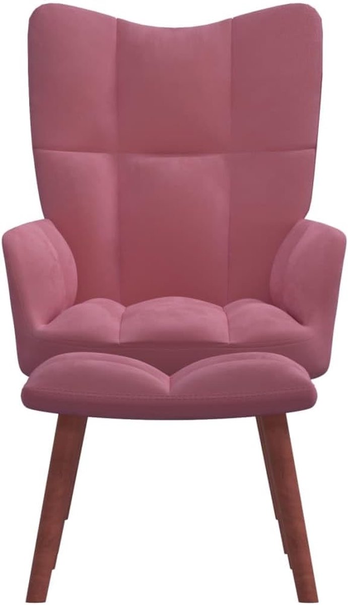 Leesstoel, comfortstoel, relaxstoel met kruk, roze fluweel, voor woonkamer, slaapkamer, kantoor