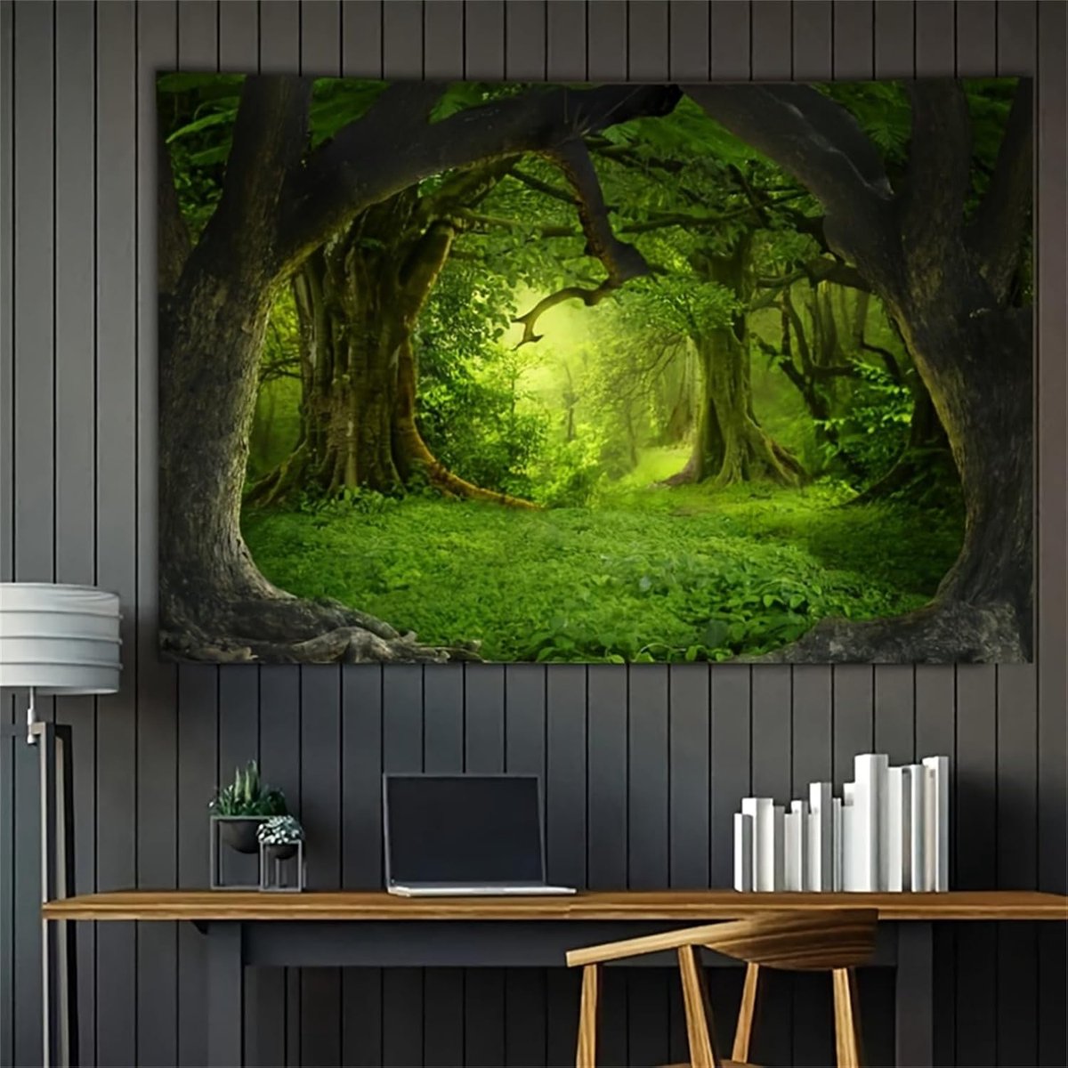 Wandtapijt Bos Wanddoek Boom Wand Tapijt Tapisserie Mist Wandbehang Gras Natuur Landschap Wandtapijten Wanddoek Boho Decor Slaapkamer, Groen, 200x150cm