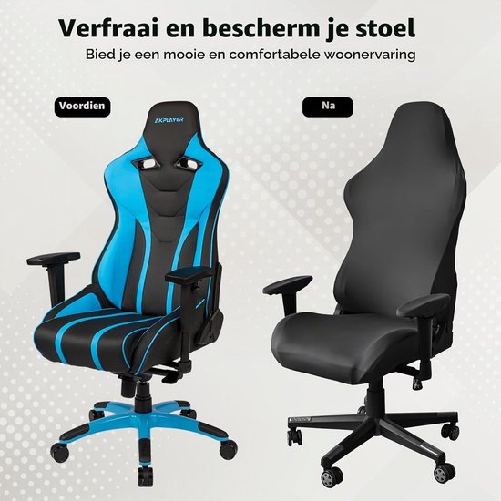 Gaming Stoel Set van 6 Stukken - Zachte Ademende Zwarte Stretch Cover met Arm- en Hoofdtelefoonaccessoires voor Kantoor en Computerstoelen — afbeelding 2
