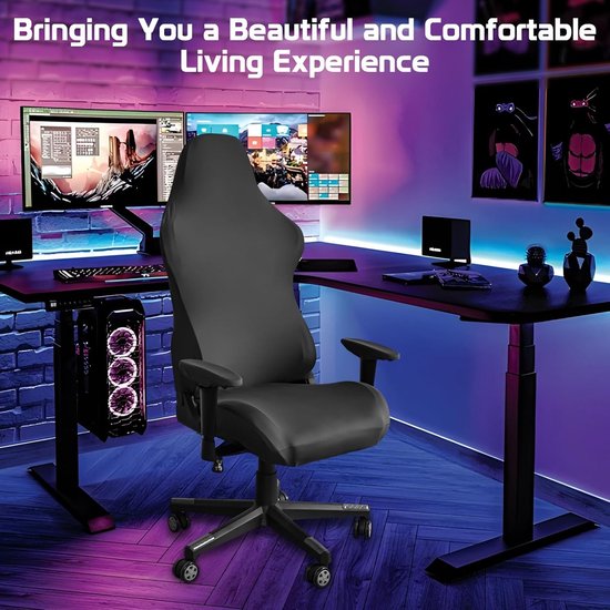 Gaming Stoel Set van 6 Stukken - Zachte Ademende Zwarte Stretch Cover met Arm- en Hoofdtelefoonaccessoires voor Kantoor en Computerstoelen — afbeelding 5
