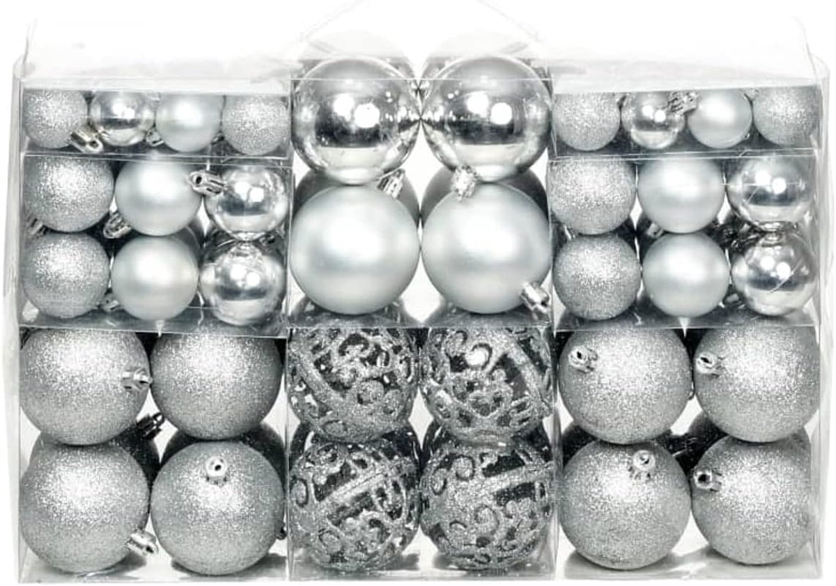 Kerstballen, 100 stuks, 3/4/6 cm, zilver, kerstdecoratie, 3 verschillende maten