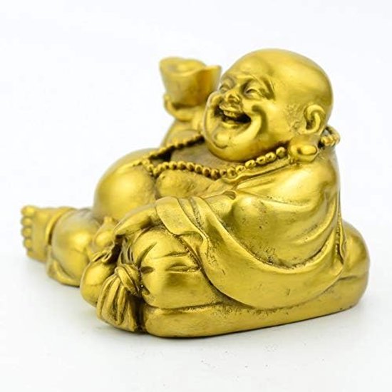 Boeddha-ornamenten Boutique Zuiver Koper Liggende stoffen tas Maitreya Boeddha Fortuin Golvende Grote Buik Boeddha Lachende Boeddha Bronzen Boeddhabeeld Antieke ornamenten Bruin Chinese tradi — afbeelding 2