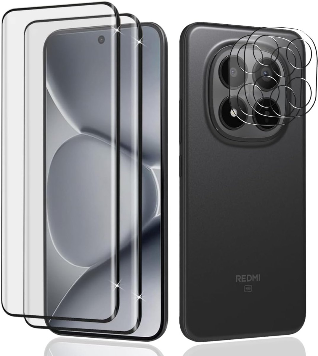 Displaybeschermfolie van gehard glas voor Xiaomi Redmi Note 15 Pro Plus 5G/15 Pro+ 5G, 2 + 2 stuks, displaybeschermfolie en camerafolie, krasbestendig, displaybeschermfolie