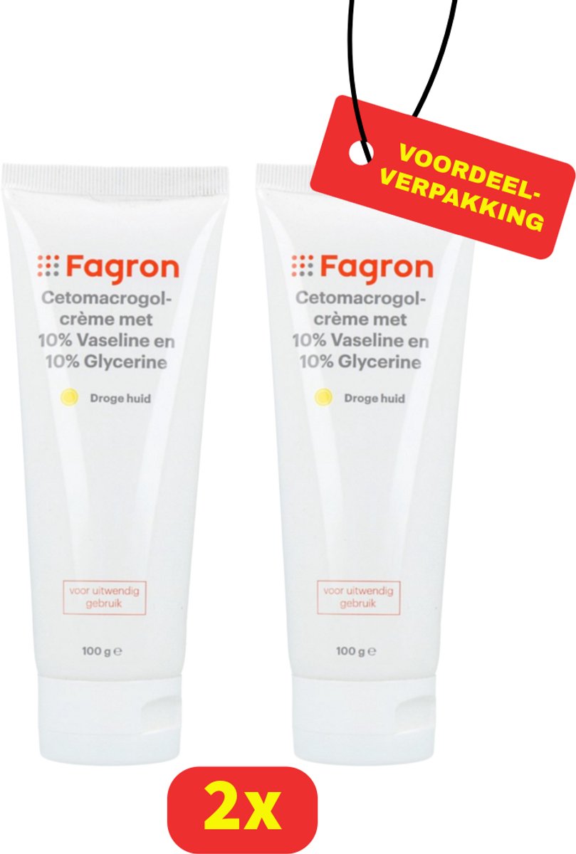 2x Fagron - Cetomacrogolcrème Met 10% Vaseline & 10% Glycerine - 100 ml - Voordeelverpakking!