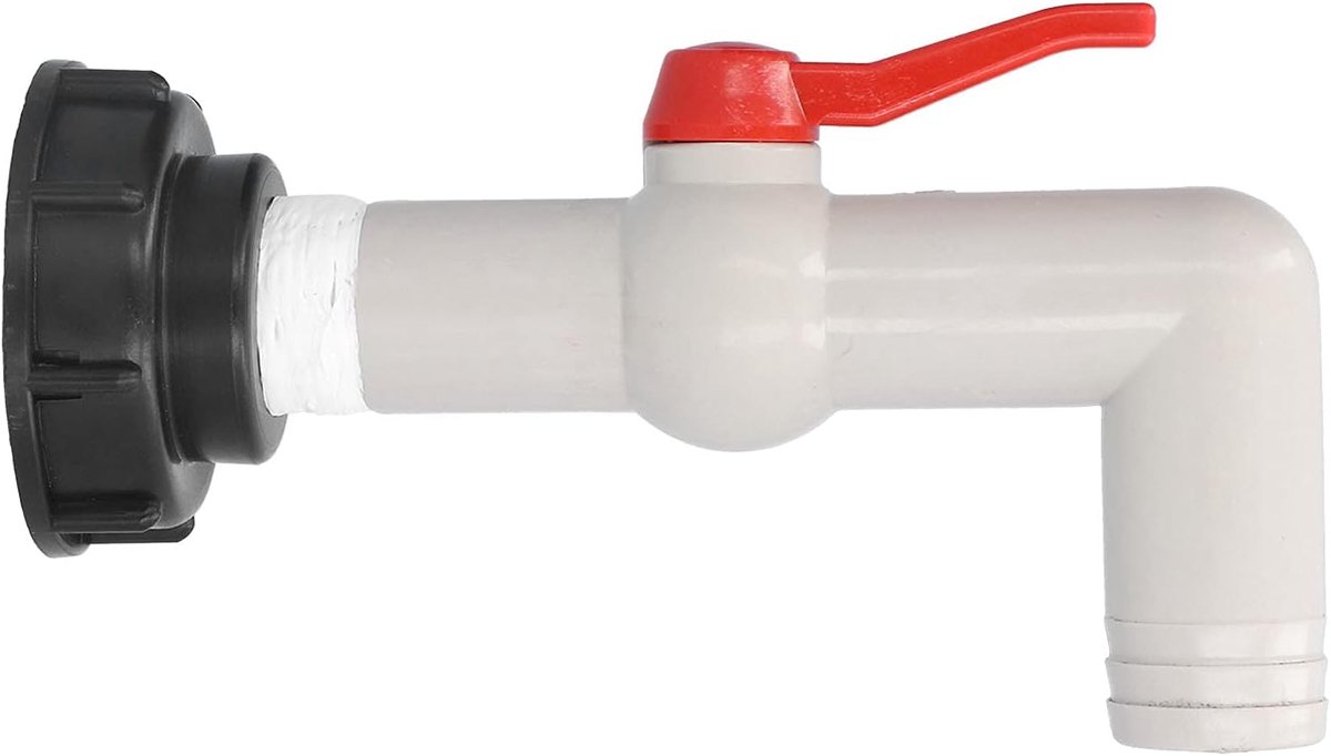 90 graden IBC Tank Tap -adapter, 32 mm ABS Waterslang connector met veiligheidsklep, universele tuinkraan adapter voor vloeibare regeling, 60 mm inlaat sanitair gereedschap