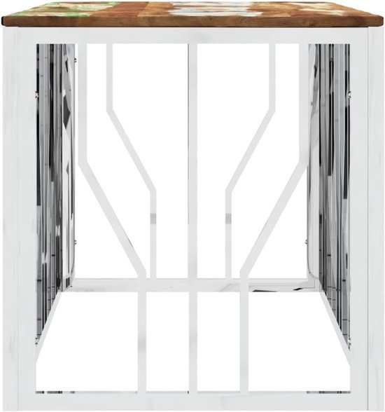 Woonkamertafel, salontafel, woonkamerdecoratie, salontafel, zilver, roestvrij staal en oud hout, massief voor woonkamer, kantoor, slaapkamer — afbeelding 3