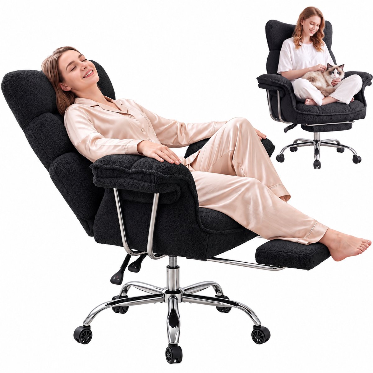 Dowinx Game stoelen - Gamestoel grijs - Ergonomische Gamestoel - Grote Bureaustoel - Gamestoel met voetsteun - Verstelbare Gamingstoel - Tot 181 kg - Game bureaustoel chair - Teddy fleece