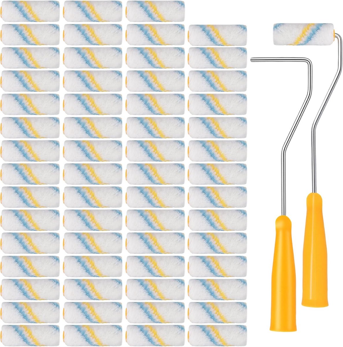 60 x verfroller set 7,5 cm, verfroller klein, verfroller met 2 handgrepen