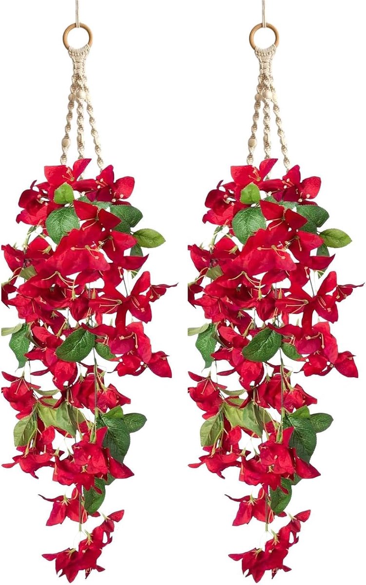 Bloem, kunstmatige bougainvillea woondecoratie - 2-delige indoor nepbloemen muurkunst | woonkamer slaapkamer keuken badkamer bureau plank tuin tuin tuin