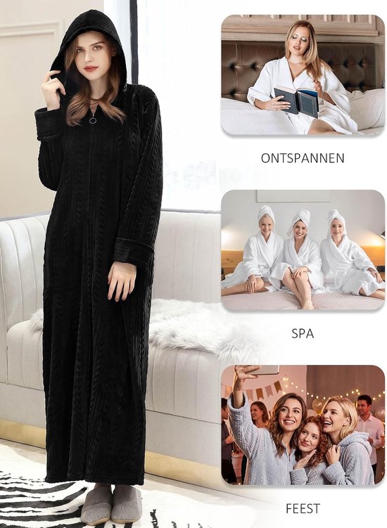 Toga Shaggy Extra Lang Fluffy met rits Capuchon Badjas Pluche Flanel Microvezel Fleece Winter Gezellig Warm Zacht Kuitlengte Vloer-loungewear — afbeelding 4