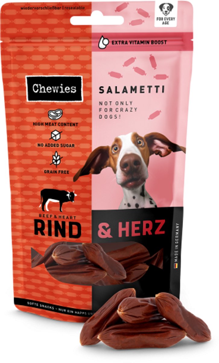 Chewies zachte worstjes voor honden - Salametti rund & hart - 60 gram