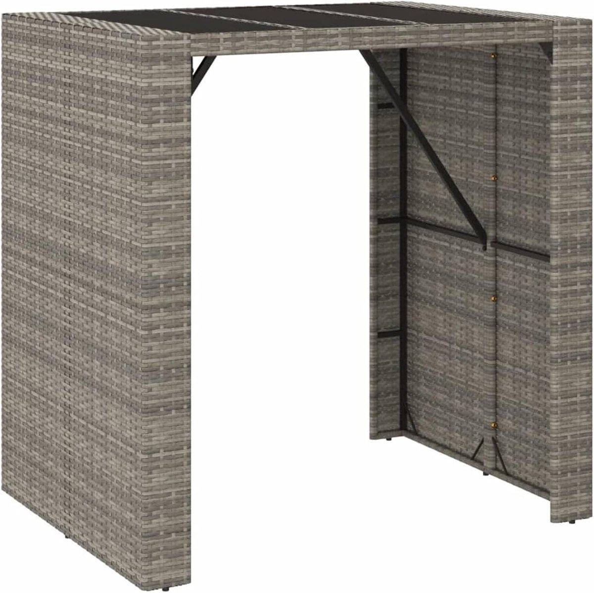 Bartafel met glasplaat, eettafel, bartafel, bistrotafel, bureau, tuinbar, rotan, bartafel, outdoor, tuinmeubelen, terrastafel, grijs, 105 x 80 x 110 cm, polyrotan