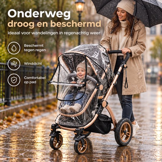 Regenhoes Kinderwagen -1 Stuk - Universeel - 90 X 45 X 43 Cm - Buggy Hoes - Wandelwagen - Wind- En Stofdicht - Kinderwagenregenhoes - Universeel Kinderwagenaccessoire - Babyweerbescherming - Geschikt Voor Kinderwagens En Buggy's — afbeelding 2