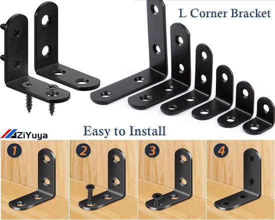 Stevige L-vormige hoekbeugels voor wandmontage - Ondersteuning voor planken en meubels (20 stuks, 20 x 20 mm, zwart) — afbeelding 5