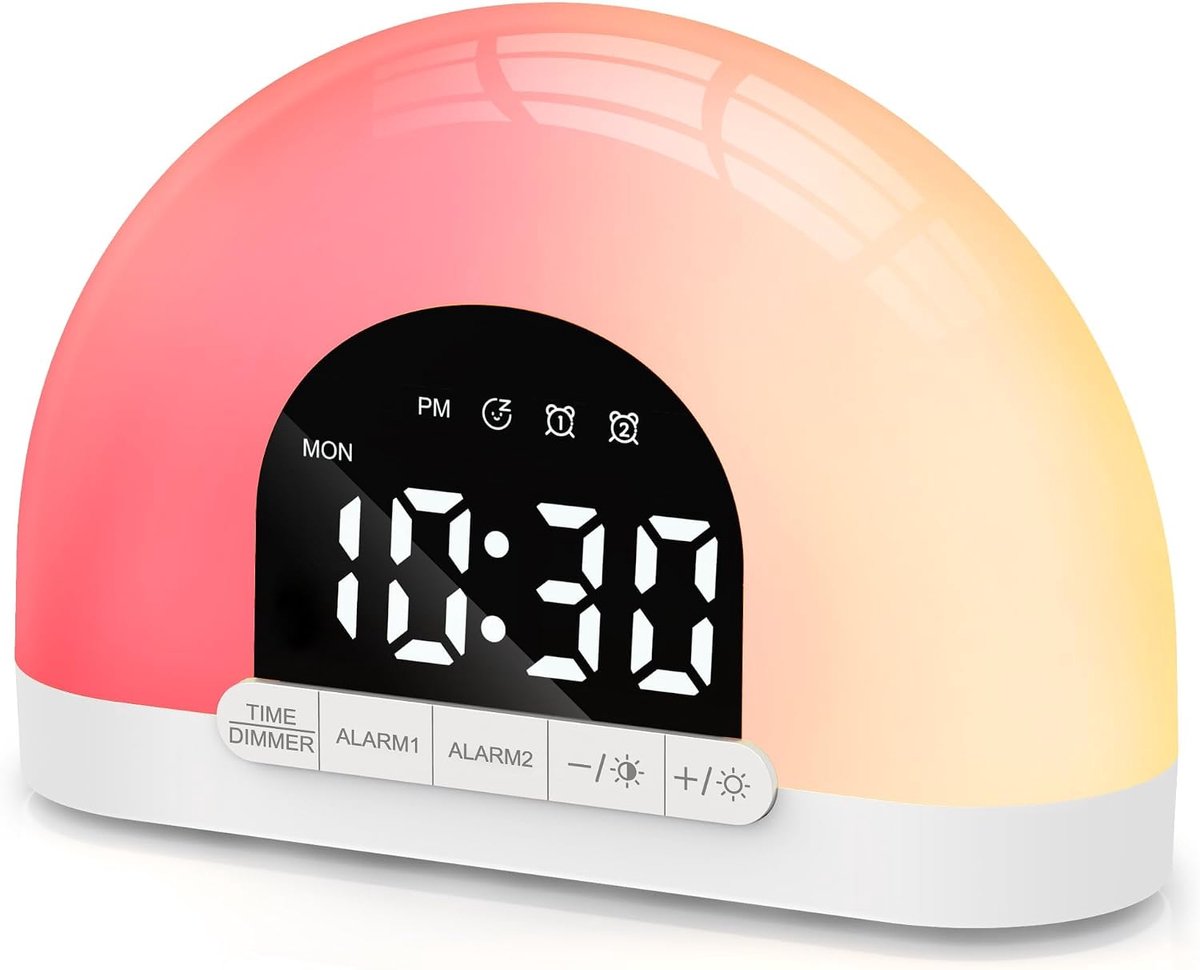 Lichtwekker voor diepe slapers - daglichtwekker met simulatie van zonsopgang en zonsondergang - wake-up light met 2 wekkers - 10 helderheid bedlampje voor slaapkamer