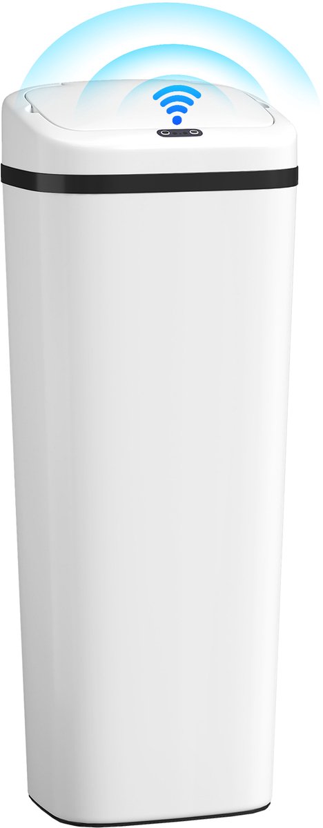 Automatische roestvrijstalen keukenafvalbak van 50 liter - Afvalbak met bewegingssensor en aanraakbediening - 33x25x84 cm - Wit