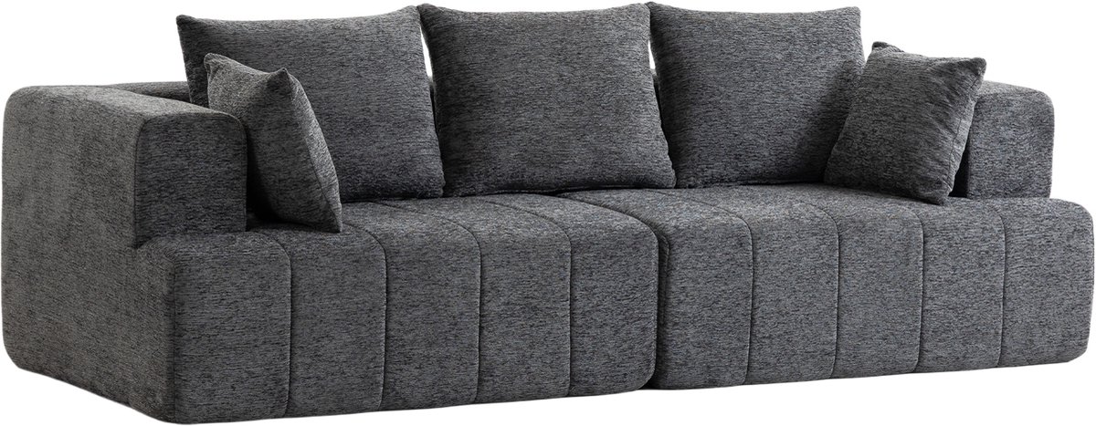 Homona 3-zitsbank - Cloud-bank van chenille - Met kussens en brede armleuningen - 248 x 104 x 87 cm - Grijs