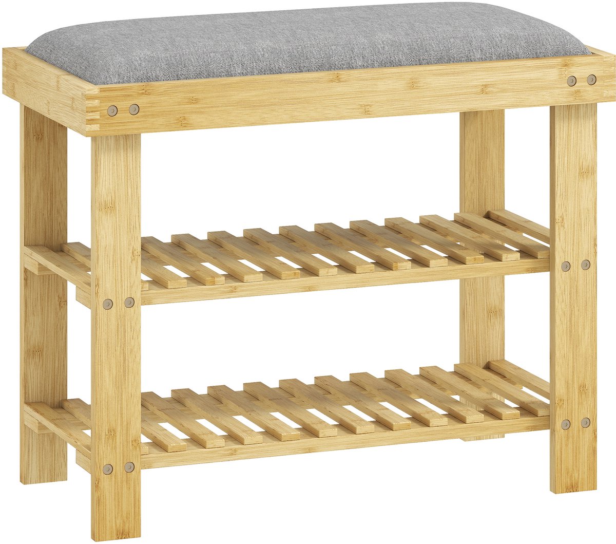 Homona Schoenenbank met zitkussen - Bamboe - Met 2 opbergvakken - 60 x 29 x 49 cm - Grijs