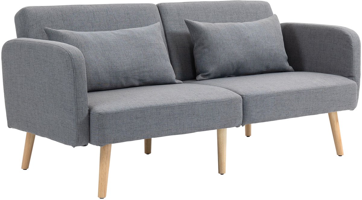Homona Slaapbank - 3-zits - Met 2 kussens en verstelbare leuningen - 170 x 83 x 80 cm - Grijs