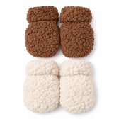 2 Paar Baby Teddy Wantjes – Maat 62-74 (2-9 Maanden) – Bruin & Crème