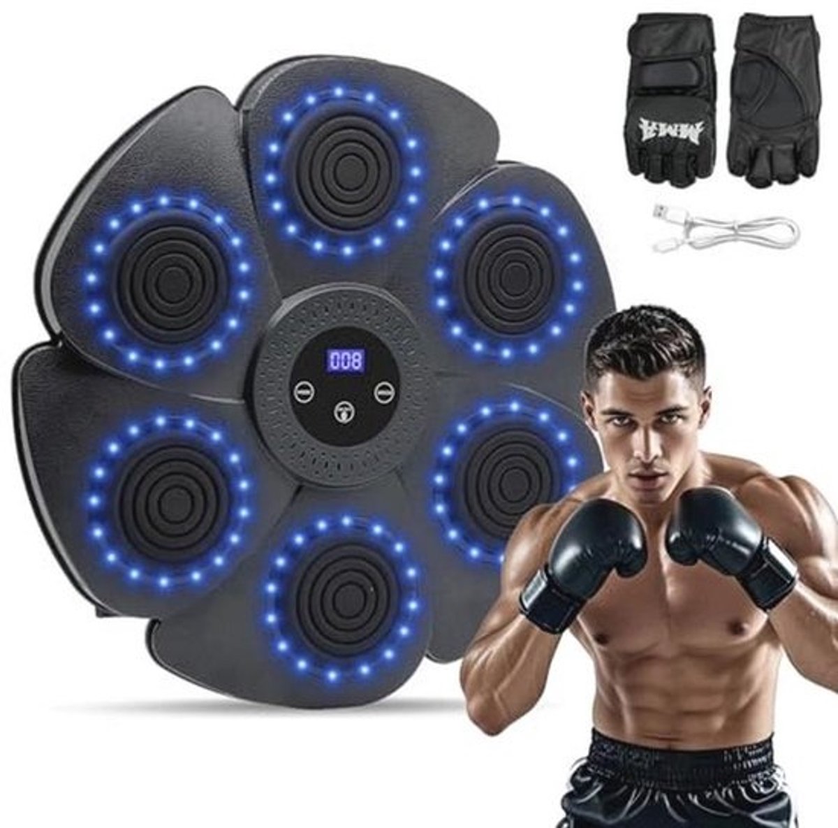 Intelligente Bluetooth-muziekboksmachine met LED-scherm - Wandmontage, inclusief bokshandschoenen - Voor volwassenen en kinderen