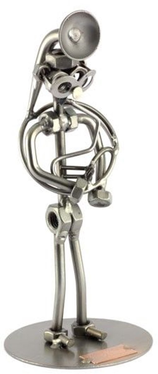Rawa Geschenken Metalen beeldje - Sousafoon speler - Instrument spelen - Moerenbeeldje - 6x6x18 cm - by Rawa grijs
