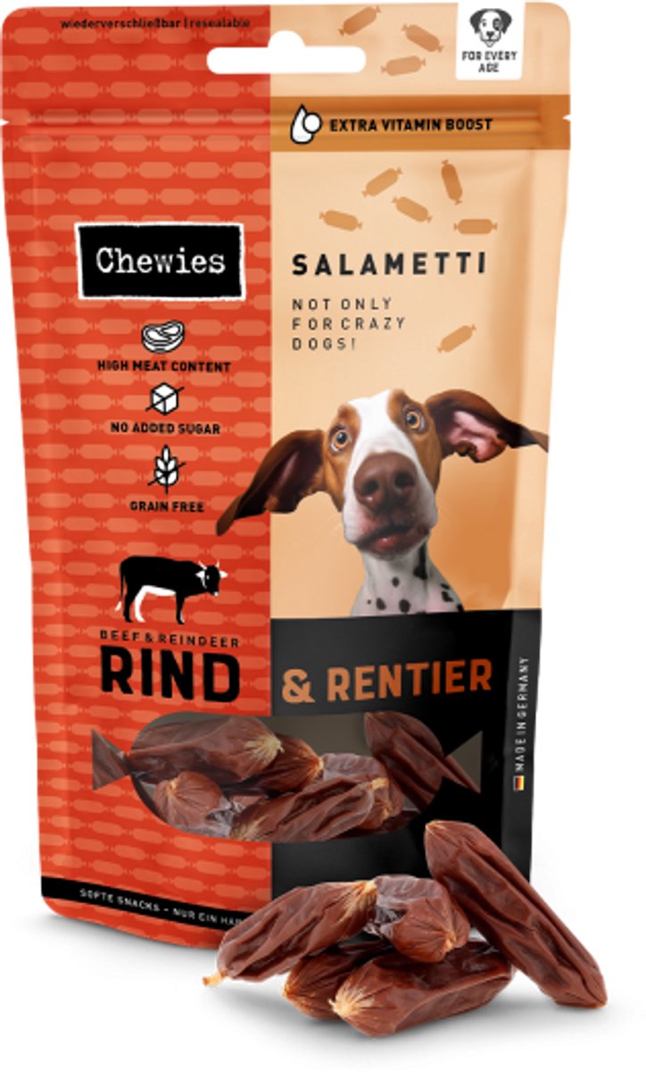 Chewies zachte worstjes voor honden - Salametti Rund & Rendier - 60 gram