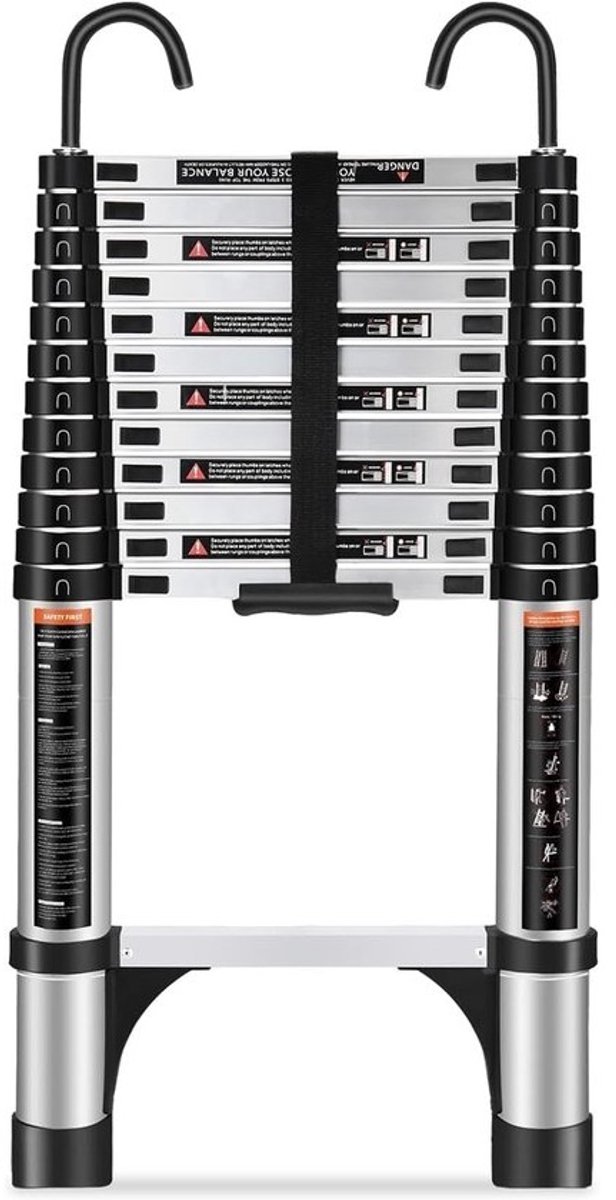 Intrekbare telescopische ladder - 2,6 m - Vouwladder - voor binnen en buiten - Maximaal 150 kg