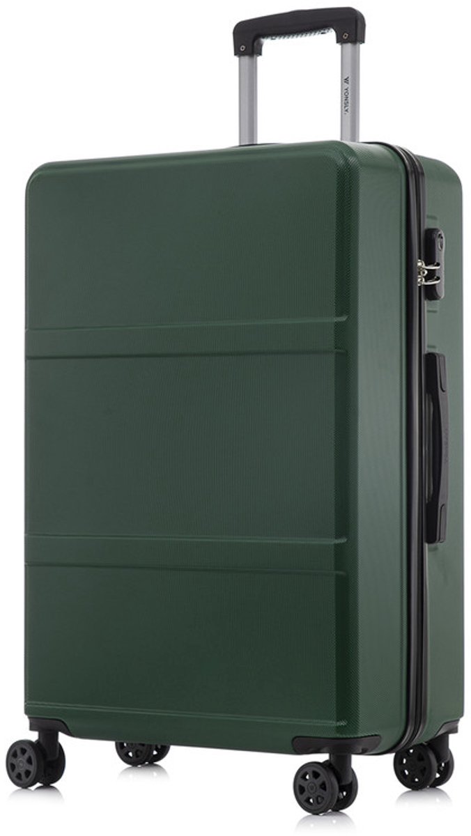 YONSLY Handbagage Koffer - 76 x 49 x 29 cm - 98 L - Cijferslot - 360° Draaibare Wielen - Grote Trolley - Donkergroen