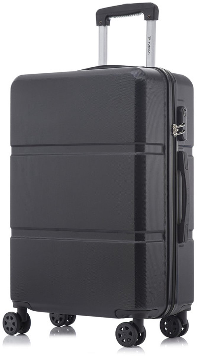 YONSLY Handbagage Koffer - 66cm - 66 L - Cijferslot- 360° Draaibare Wielen - Trolley- 66 x 43 x 26 cm - Zwart