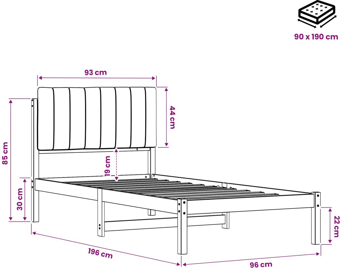 vidaXL Bedframe - met - gestoffeerd - hoofdbord - Whitewash - en - lichtgrijs Whitewash en lichtgrijs