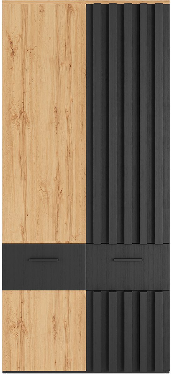 LONG DRAGON - Kledingkast - Lattenstructuur - Draaideuren - 90x50x200 cm, modern design met kledingroede, 2 lades en 2 legplanken voor slaapkamer, woonkamer en kantoor