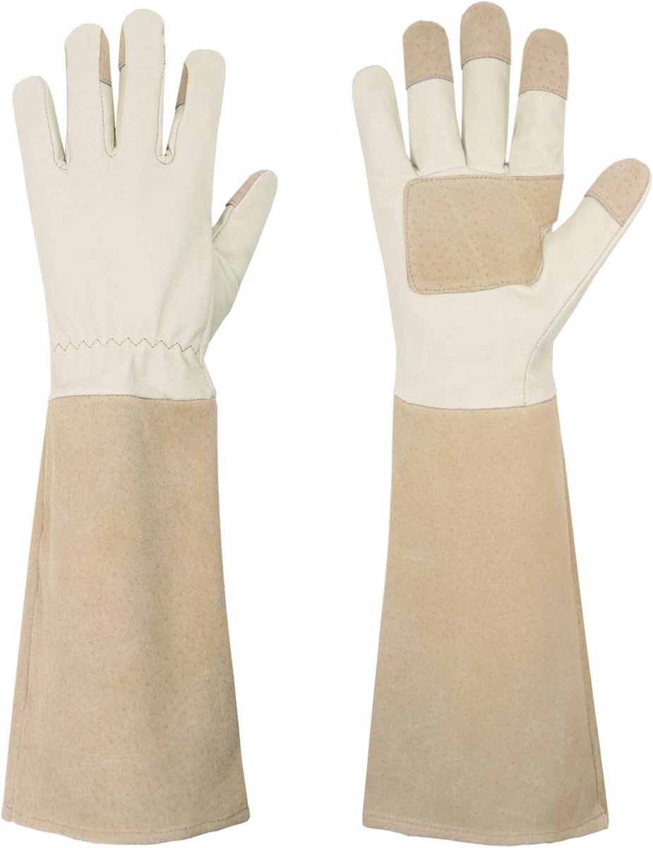 1 paar - Handschoenen - Tuinhandschoenen - Leren handschoenen - Snoeien van rozen/bramen - Lange onderarmbescherming - Ademend en duurzaam - Lange snoeihandschoenen - Ontwerp van de mouwboord - en snijbestendig - Unisex - Maat M - Witte abrikoos