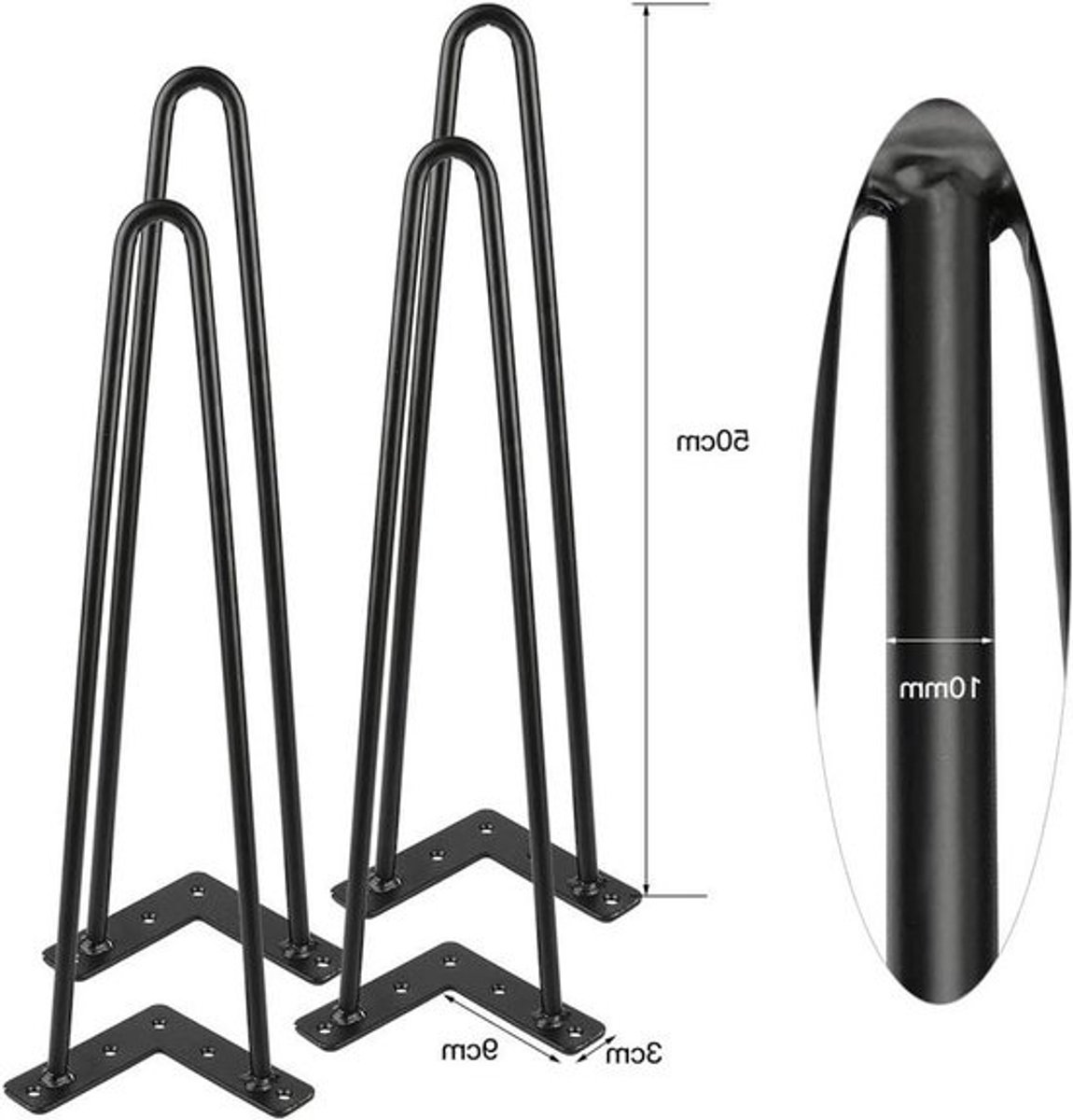 Tafelpoten - Onderstel voor meubels - Voor het maken van meubels - Zware ijzeren constructie - Hoogte 50 cm - Matzwart