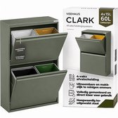 VEEHAUS Prullenbak Afvalscheiding 60 Liter (4x15L), 4 Vakken met Klep, Metaal, Keuken & Kantoor, Groen