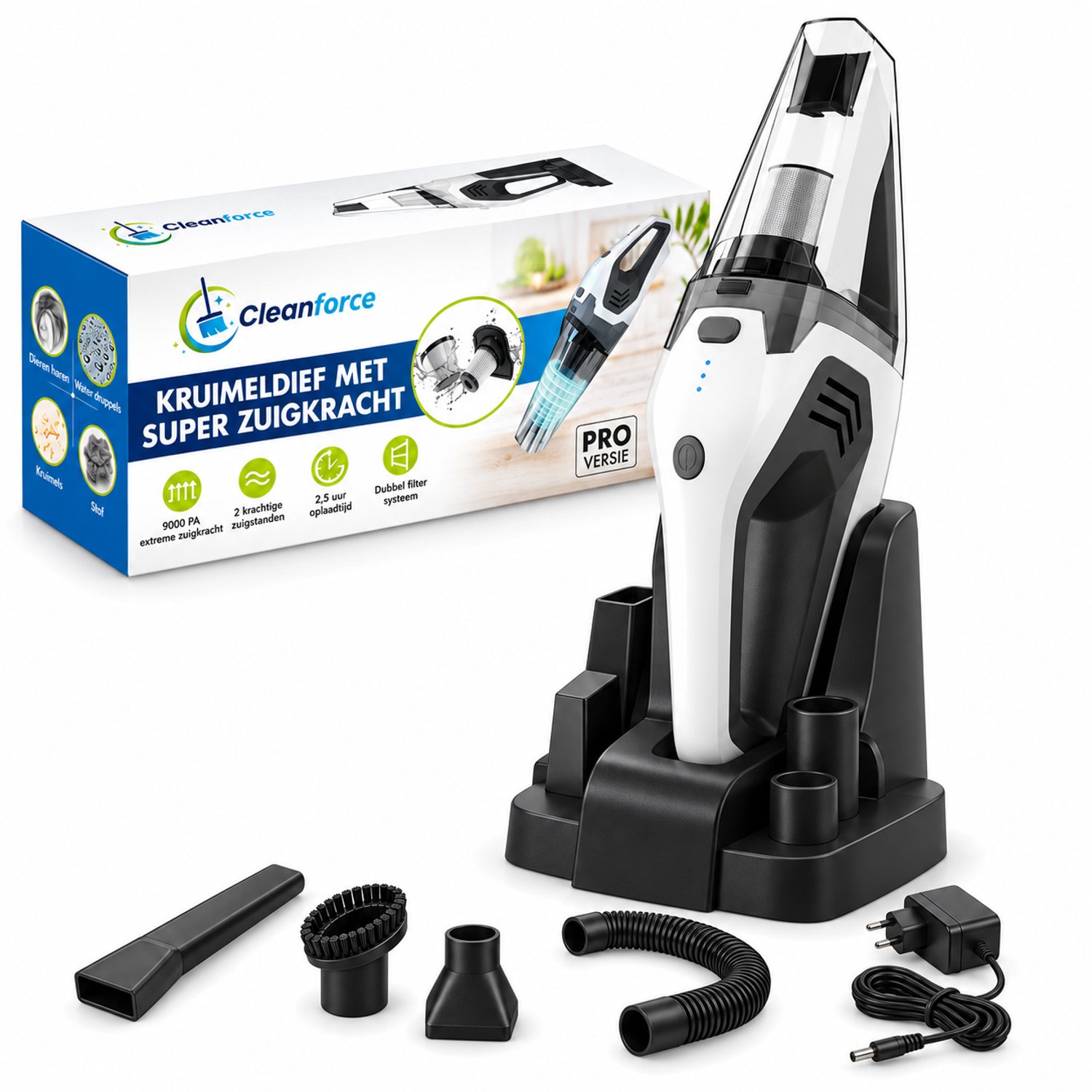 Bol.com Cleanforce Kruimelzuiger Pro met 2 krachtige zuigstanden - Snoerloos - Nat & Droog - Geschikt voor Thuis, Auto etc. aanbieding