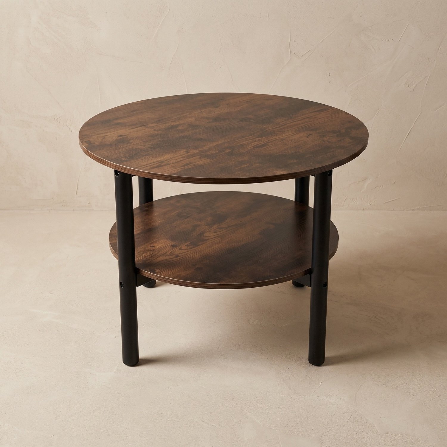 SCENA LIVING Ronde salontafel met dubbele niveaus, Diameter 60 cm x 45 cm Bruin