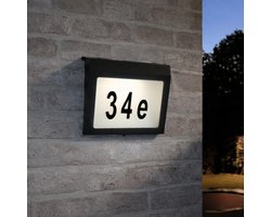 RexTech Solar huisnummer verlichting 'Axel' - Koud wit licht - Inclusief nummers - RVS behuizing - Zwart - Wandlamp op zonne-energie
