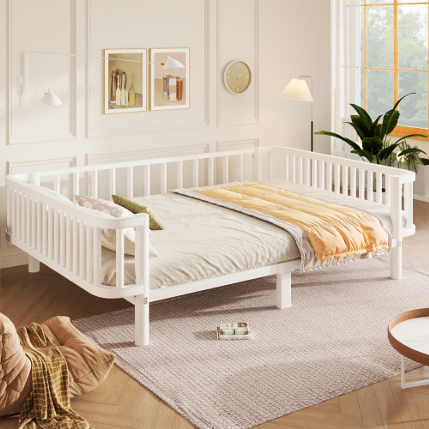 Zubaliya Metalen dagbed, 140 x 200 cm, Kinderbed, Tweepersoonsbed, stabiel lattenbodem van staal, Wit