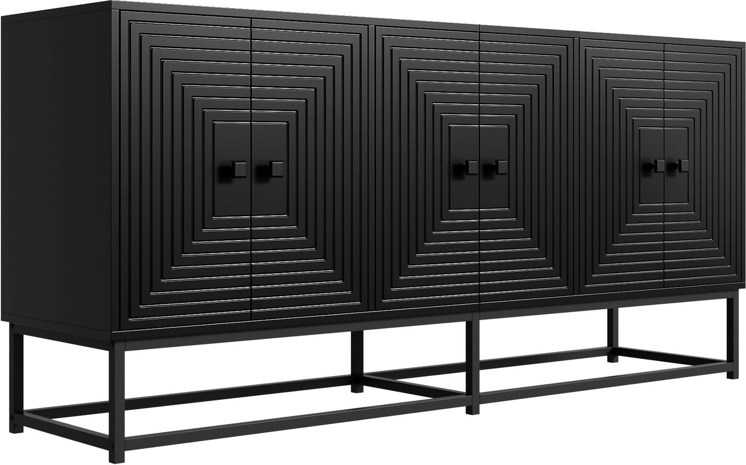 Ropilly Dressoir - 160 x 38 x 75,5 cm - 3 dubbele deuren zonder legplanken - mat zwart spaanplaat - voor woonkamer, eetkamer of kantoor