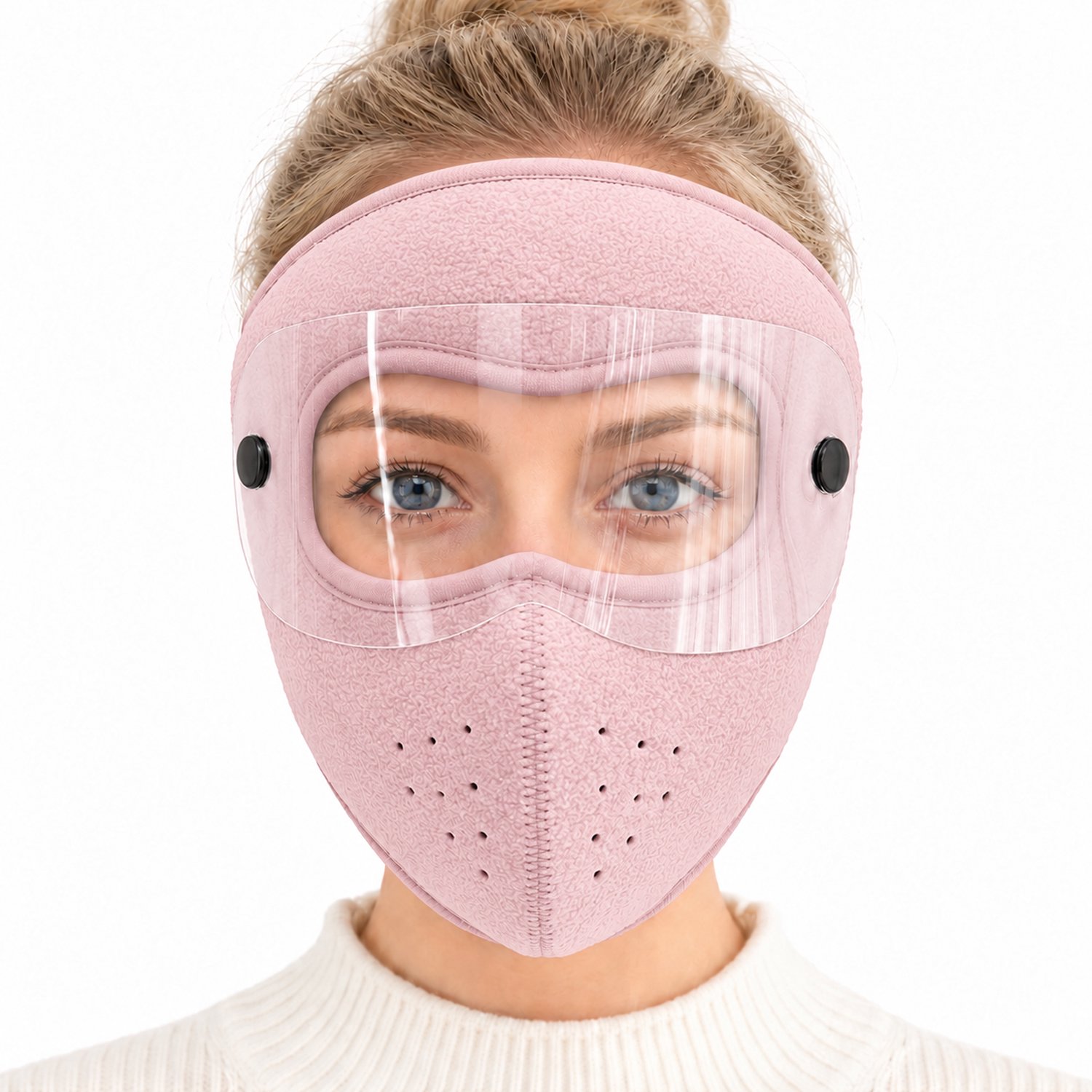 Winter Gezichtsmasker Volledig Gezichtsmasker met Bril en Oorbeschermers Winddicht en Ademend Fleece Voering met Klittenband Voor Fietsen Skiën en Buiten 1 stuk Roze