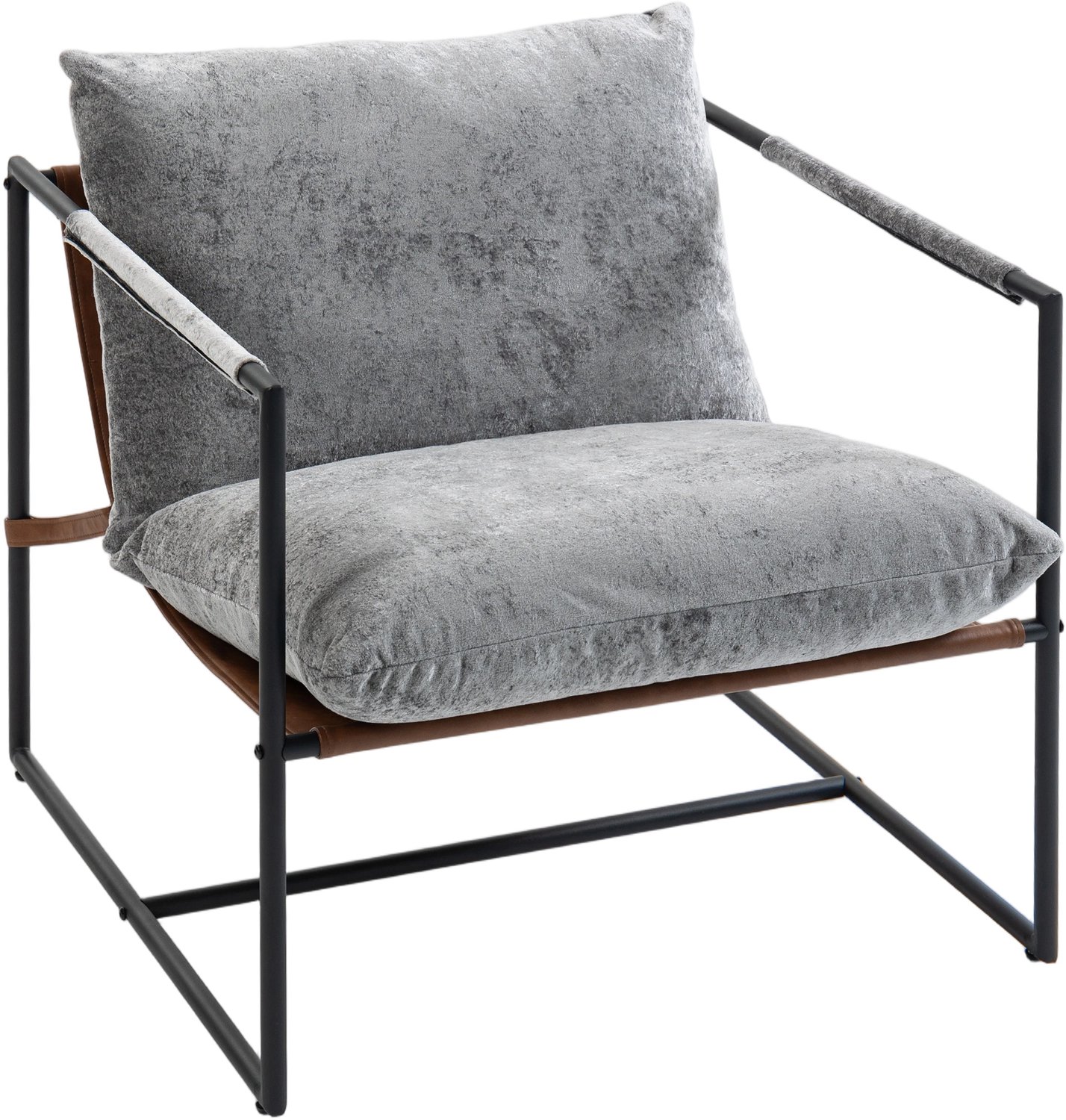 Lunpog Fauteuil stoel leunstoel relaxstoel gestoffeerd en rugleuning enkele stoel met metalen frame grijs