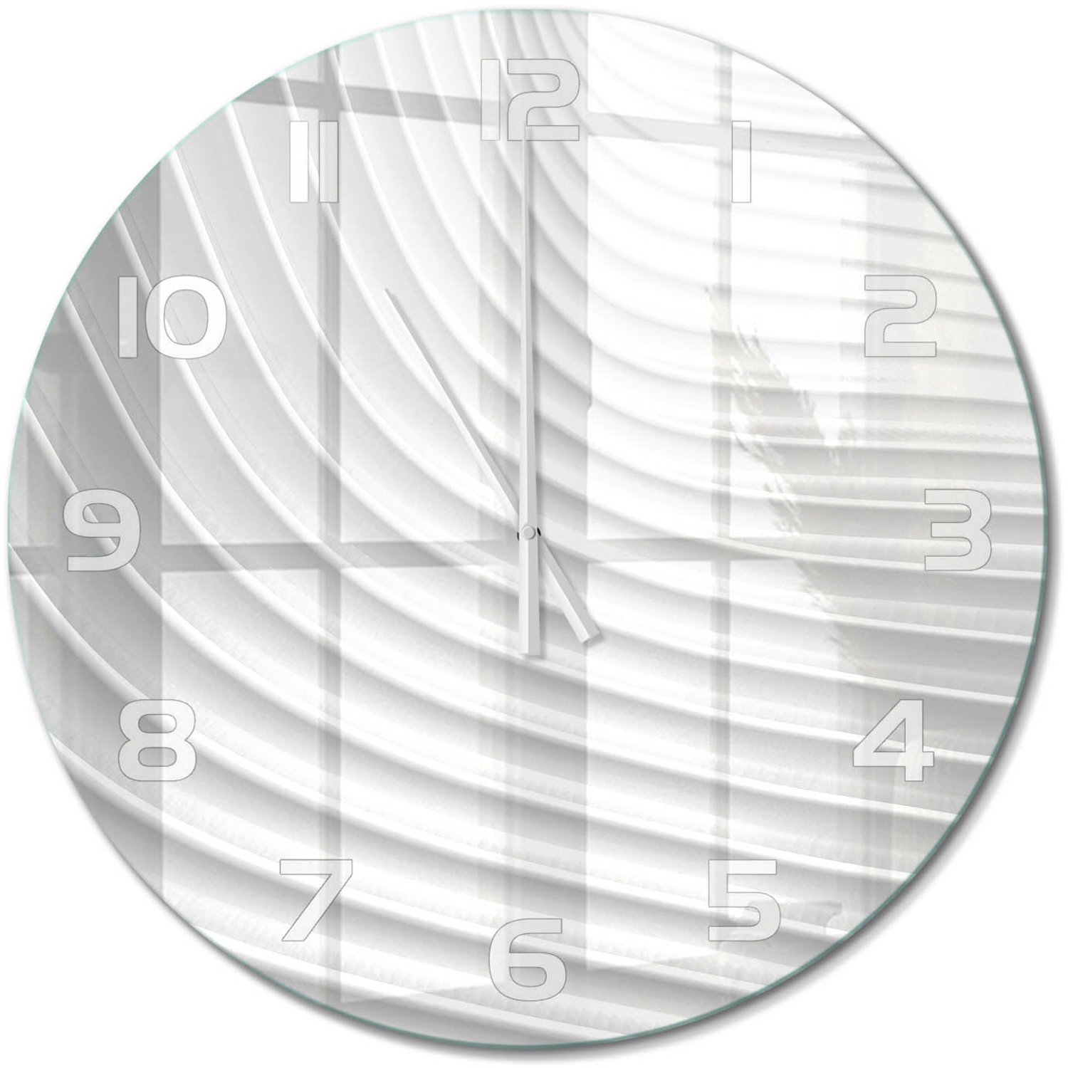 TULUP Wandklok - Lijnen van abstractie Wandklok Glas Met Motief - fi60 cm - Wit Decoratieve Glazen Klok - Witte handen - Ronde Klok - Gekleurde Glazen Klok - Glazen Klok Met Print