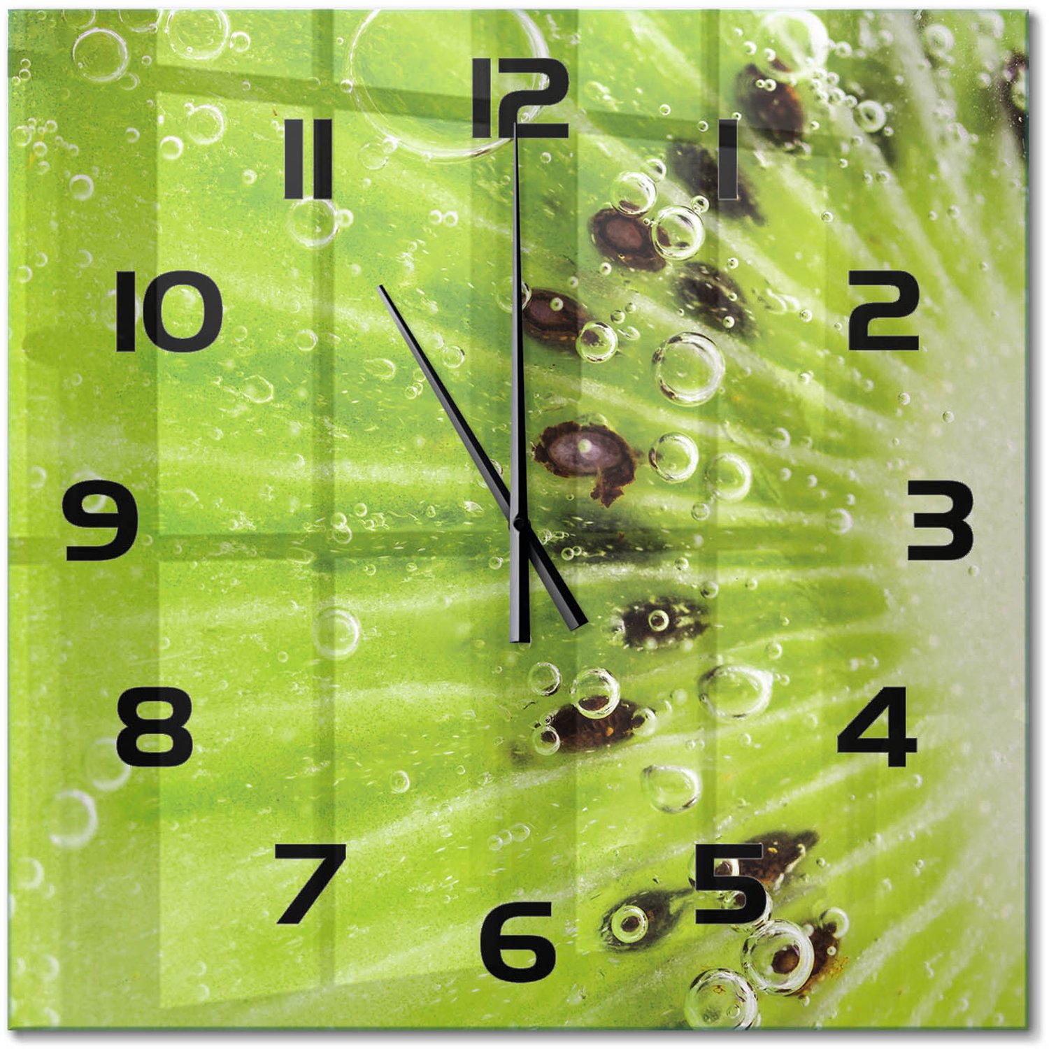 TULUP Wandklok - Kiwi Glazen Klok Met Print - 60x60 cm - Groente Wandklok Glas Met Motief - Zwarte handen - Vierkante Klok - Wandklok Glas Decoratie - Gekleurde Glazen Klok