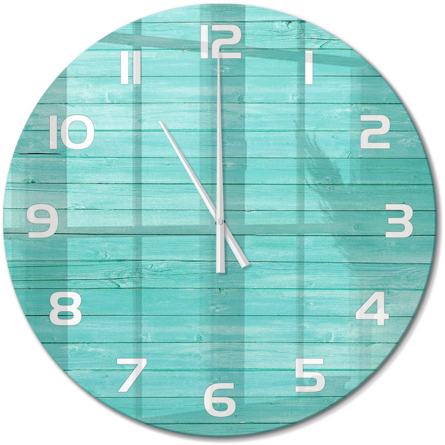 TULUP Wandklok - Groene borden Moderne Wandklok Glas - fi60 cm - Groente Wandklok Glas Decoratie - Witte handen - Ronde Klok - Glazen Wandklok Design - Klok Glas Met Opdruk