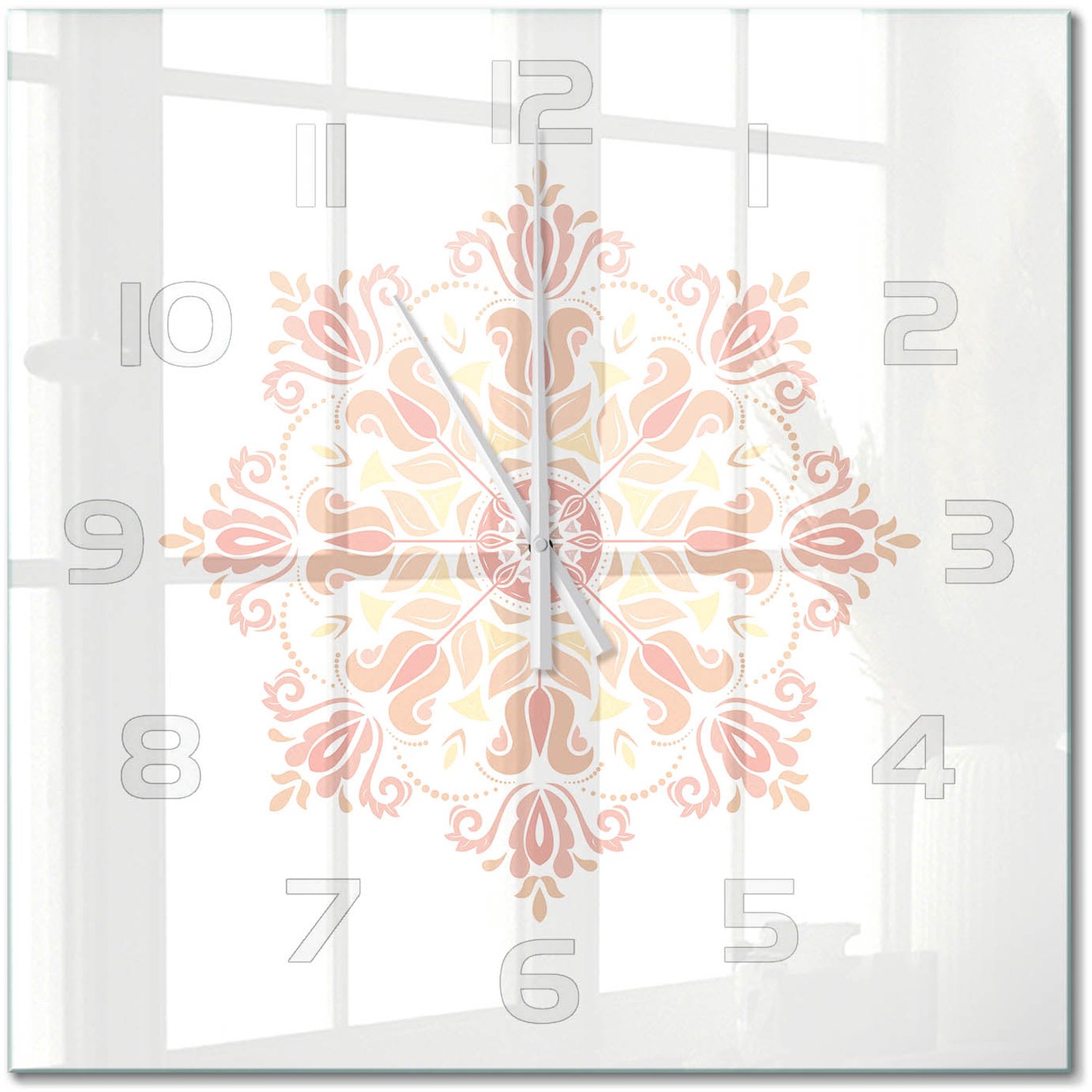 TULUP Wandklok - Decoraties Wandklok Glas Decoratie - 60x60 cm - Beige Gekleurde Glazen Klok - Witte handen - Vierkante Klok - Klok Glas Met Opdruk - Moderne Wandklok Glas