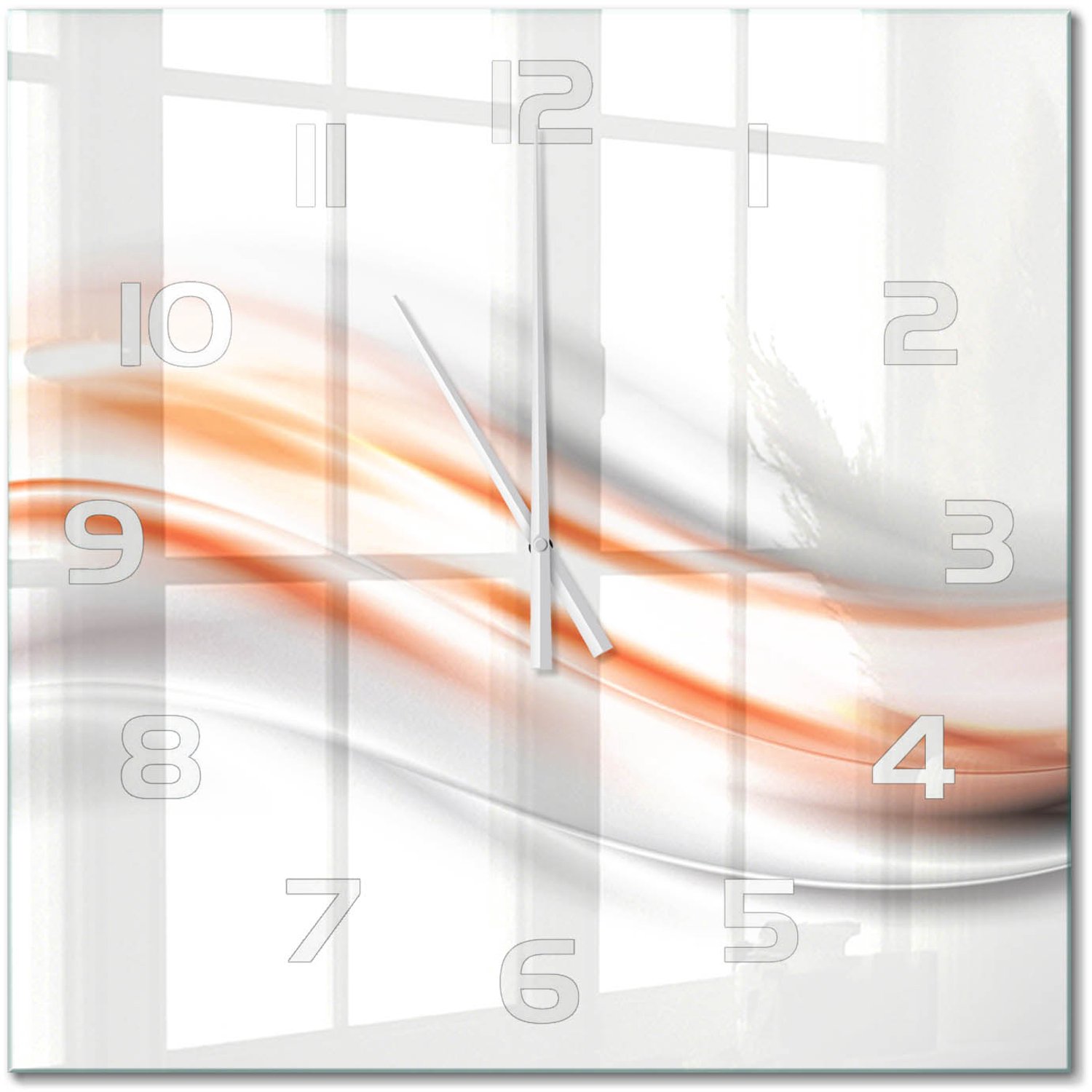 TULUP Wandklok - Golfabstractie Glazen Klok Met Print - 60x60 cm - Oranje Wandklok Glas Met Motief - Witte handen - Vierkante Klok - Wandklok Glas Decoratie - Gekleurde Glazen Klok