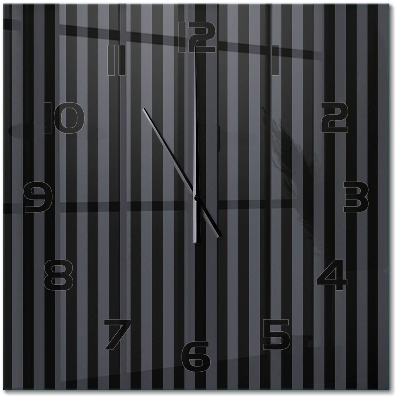TULUP Wandklok - Zwarte en grijze strepen Decoratieve Glazen Klok - 60x60 cm - Zwart Glazen Wandklok Design - Zwarte handen - Vierkante Klok - Glazen Klok Met Print - Wandklok Glas Met Motief